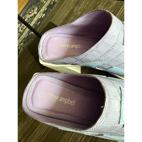 Jeffrey Campbell Lavender and Light Blue Croc-Accent Block Heel Mules - Picture 6 of 7